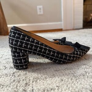 J Crew Avery Tweed Black White Bow Heels Size 8.5